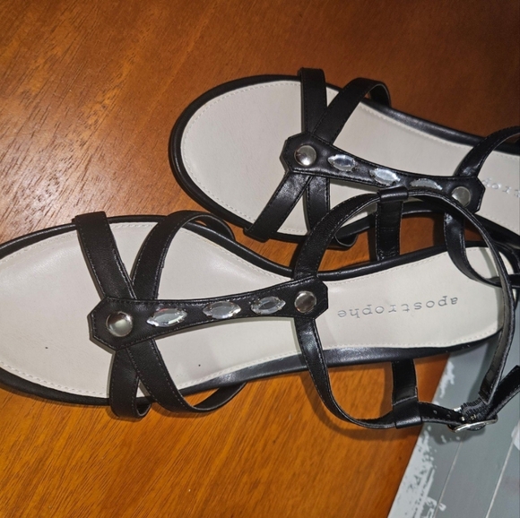 Chunky Wedge Heels Y2K Vibes Boho Ankle Buckle Sandals Cute Crystals Black 8 NWT - Picture 6 of 8